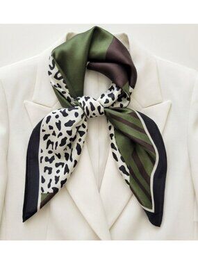 ✨Elegant Bandana Square Silky Scarf BLACK Green Animal Print Versatile Shawl New